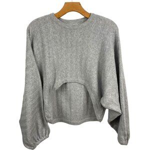 * Noisy May Grey Ribbed Arc Cropped Balloon Sleeve Sweater Size XS